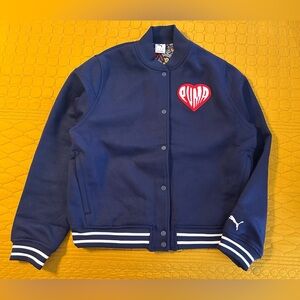 Puma Sticker Pack Varsity Jacket Navy Blue Wool Blend 632832 01 Mens Large NEW